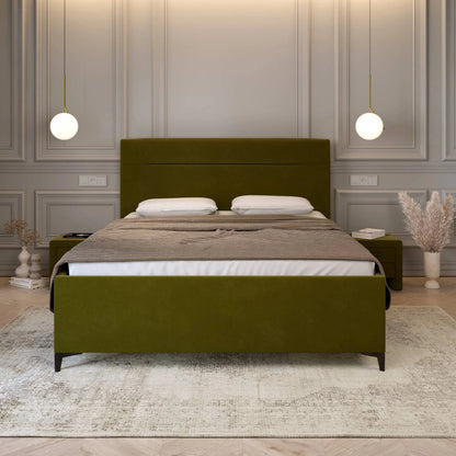 Poslterbett mit modernem Kopfteil, Lattenrost mit Hydraulik, Bettkasten & Füßen; Polsterbett günstig; Polsterbett online bestellen