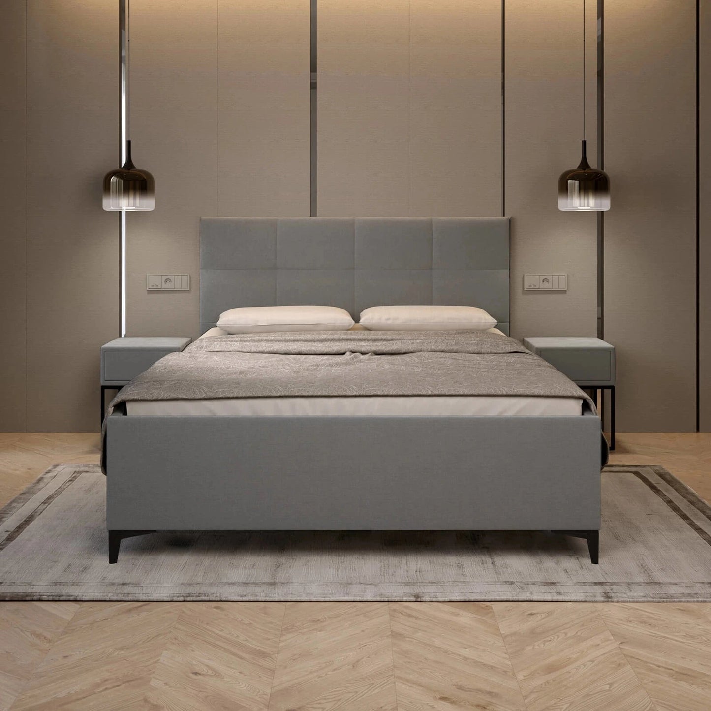 Bett inkl. gepolstertem Kopfteil, Lattenrost mit Hydraulik, Bettkasten & Füßen; Polsterbett online bestellen; Polsterbetten onlineshop; Gepolstertes Bett kaufen; 