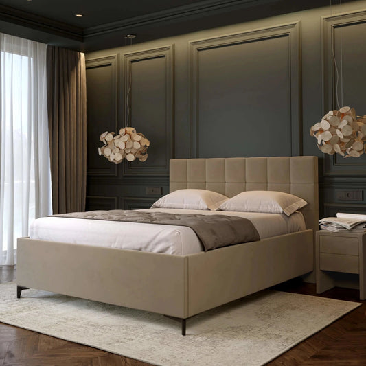 Bett inkl. modern gepolstertem Kopfteil, Lattenrost mit Gasdruckzylindern, Bettkasten & Füßen; Polsterbett online bestellen; Polsterbetten onlineshop; Gepolstertes Bett kaufen; 