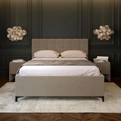 Bett inkl. modern gepolstertem Kopfteil, Lattenrost mit Gasdruckzylindern, Bettkasten & Füßen; Polsterbett online bestellen; Polsterbetten online-shop; Gepolstertes Bett bestellen; 