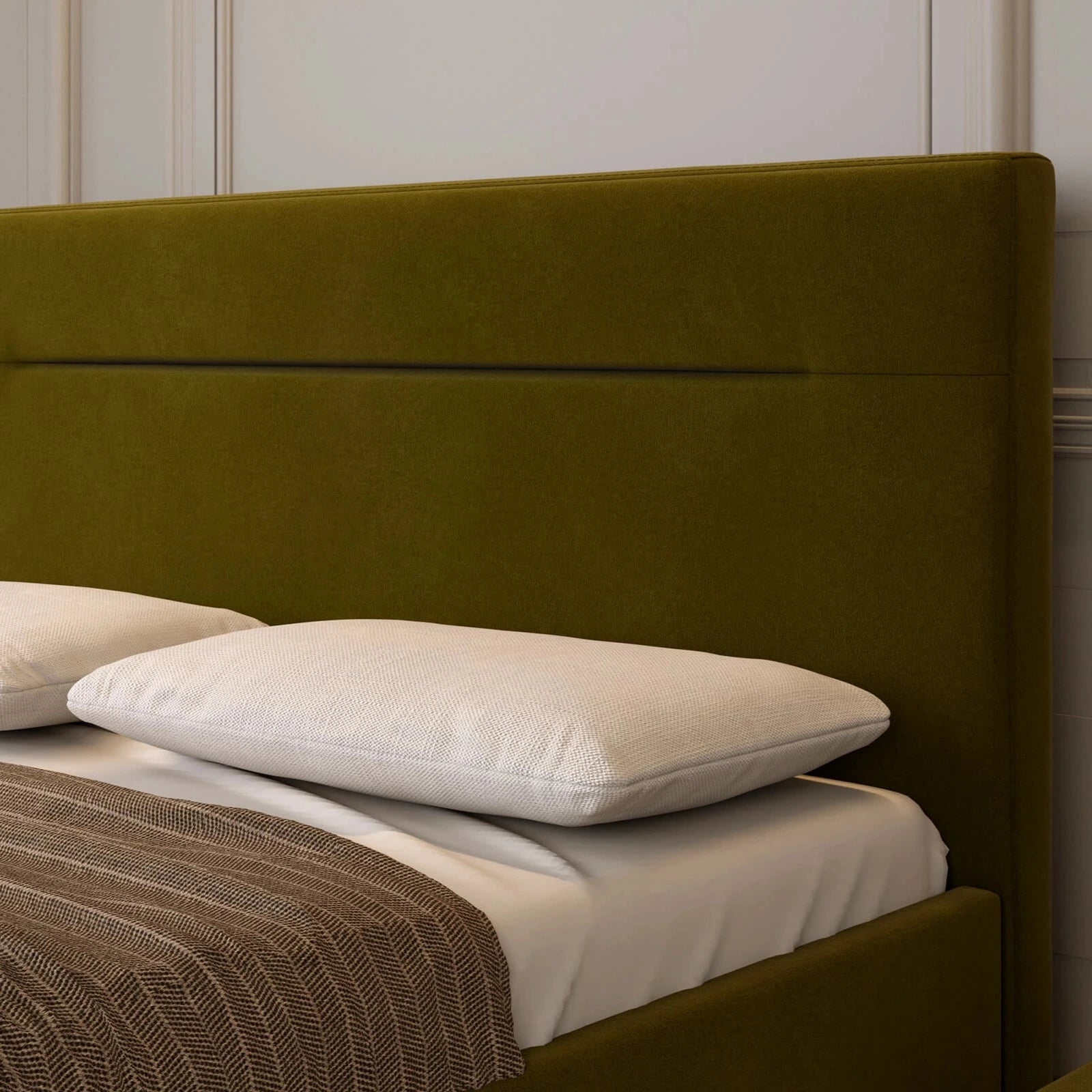 Modernes Kopfteil für Polsterbett, Lattenrost mit Hydraulik, Bettkasten & Füßen; Polsterbett günstig; Günstige Polsterbetten online bestellen