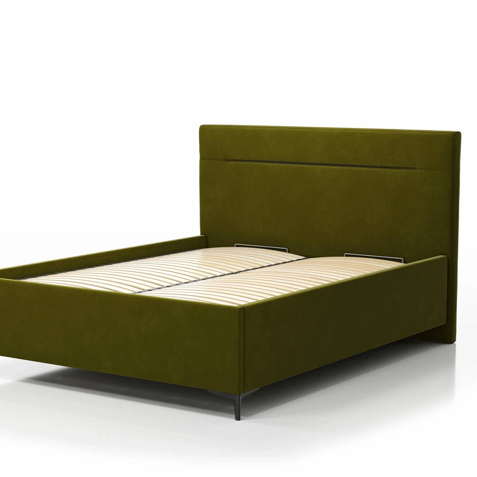 Poslterbett mit modernem Kopfteil, Lattenrost mit Hydraulik, Bettkasten & Füßen; Polsterbett günstig; Polsterbett online bestellen