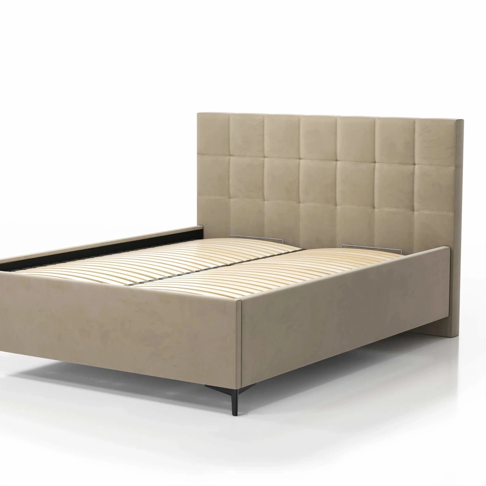 Bett inkl. modern gepolstertem Kopfteil, Lattenrost mit Gasdruckzylindern, Bettkasten & Füßen; Polsterbett online kaufen; Polster-betten online-shop; Gepolstertes Bett bestellen; 