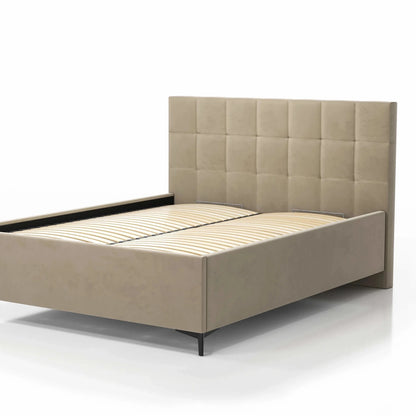 Bett inkl. modern gepolstertem Kopfteil, Lattenrost mit Gasdruckzylindern, Bettkasten & Füßen; Polsterbett online kaufen; Polster-betten online-shop; Gepolstertes Bett bestellen; 