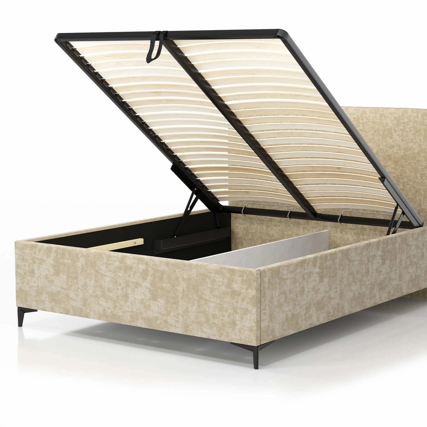 Poslterbett mit Bettkasten; Vollausgestattetes Poslterbett inkl. Kopfteil, Lattenrost mit Hydraulik, Bettkasten & Füßen; Klassisches Polsterbett; Polsterbetten onlineshop