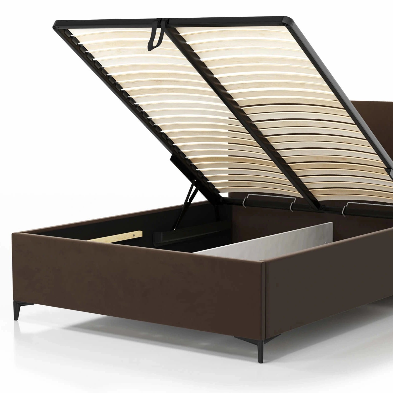 Gepolstertes Bett mit Lattenrost und Bettkasten; Polsterbett online bestellen; Polsterbetten onlineshop; Gepolstertes Bett kaufen; Lattenrost mit Gasdruckzylindern;